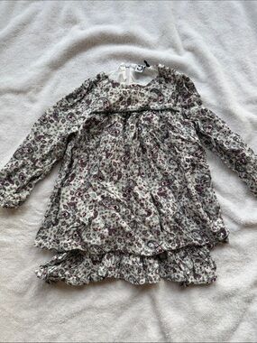3Pommes Cream and Burgundy Paisley Ruffle Hem Dress